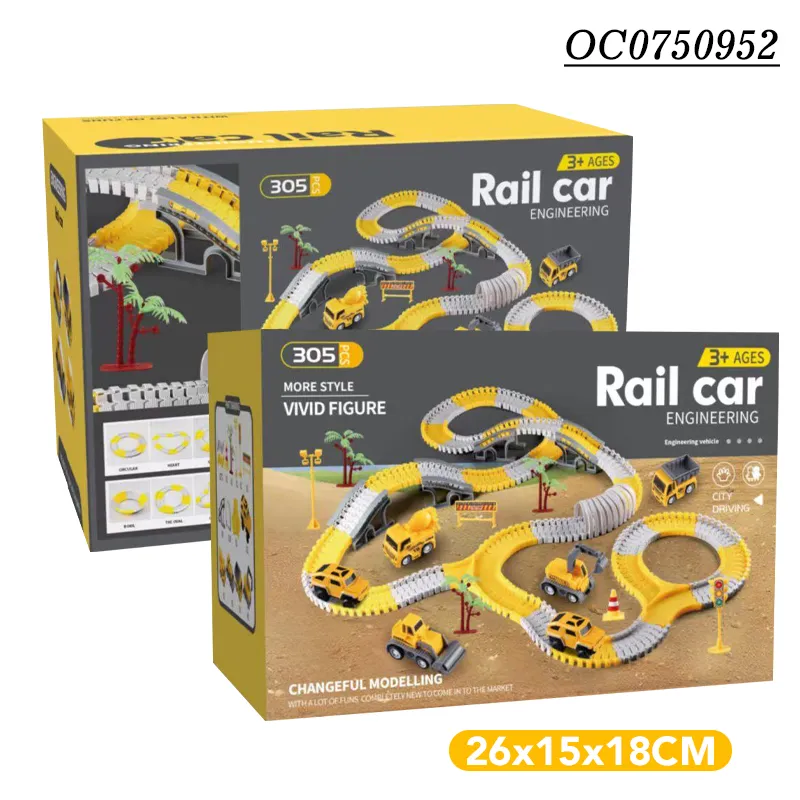 Hot Selling 305PCS Engineering B/O Electric DIY Slot Race Car Track Set Toy