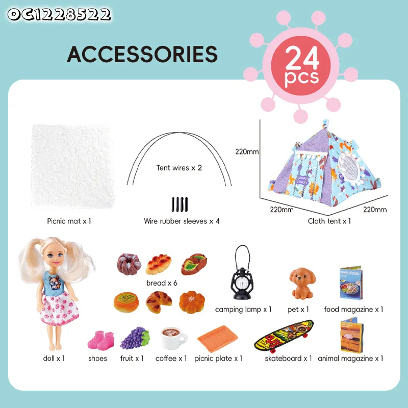 Wholesale Cheap Indoor Child Baby Fashion Doll Set Girls Toys Mini Camp Tent for Kids
