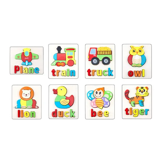 Customized Educational Toys English Puzzle Games Board Cards Wooden Jigsaw Puzzles Toy for Kids Early Ages