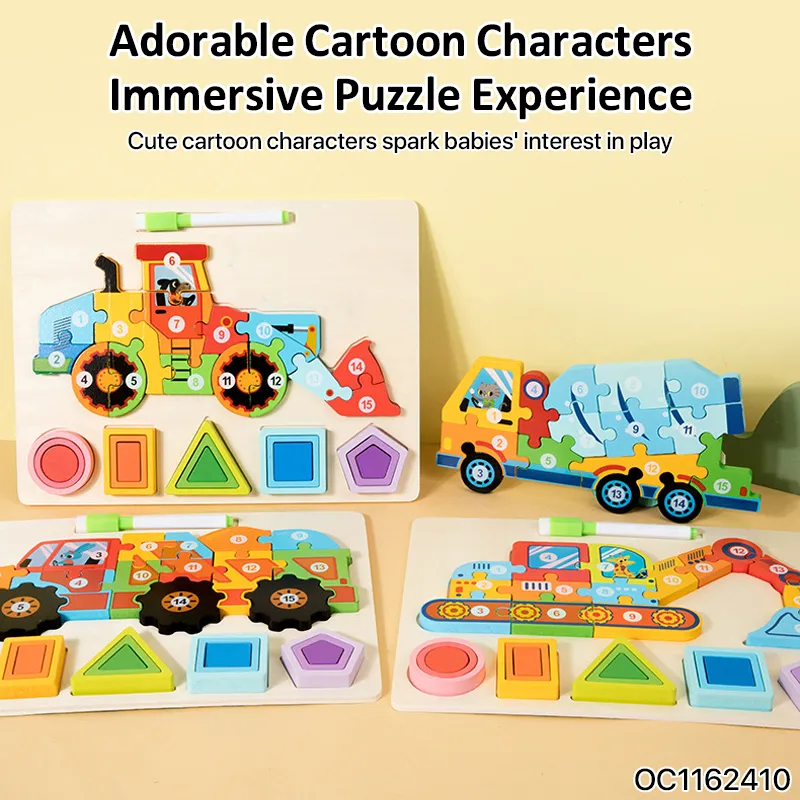 Engineering Series Truck Model Wholesale DIY Wooden Multifunctional 3D Tangram Puzzle Blocks Sets Jigsaw Puzzles Toy for Children