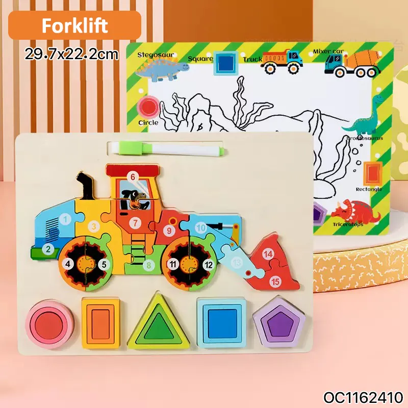 Engineering Series Truck Model Wholesale DIY Wooden Multifunctional 3D Tangram Puzzle Blocks Sets Jigsaw Puzzles Toy for Children