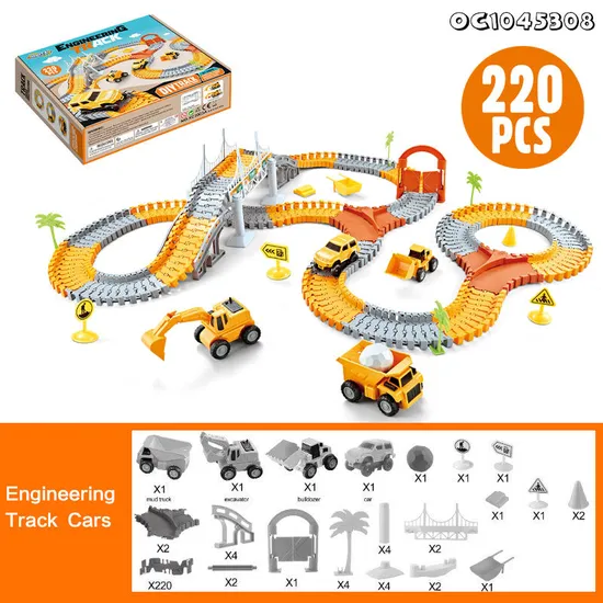 Battery Powered Engineering Truck Flexible Assembly Changeable Track Rail Car Parking Lot Slot Gift Toys for Boys Wholesale