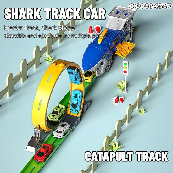 Ejection Flexible Racing Car Track Truck Catapult Small Transport Shark Car Gift Play Toys for Kids Boys with Mini Cars