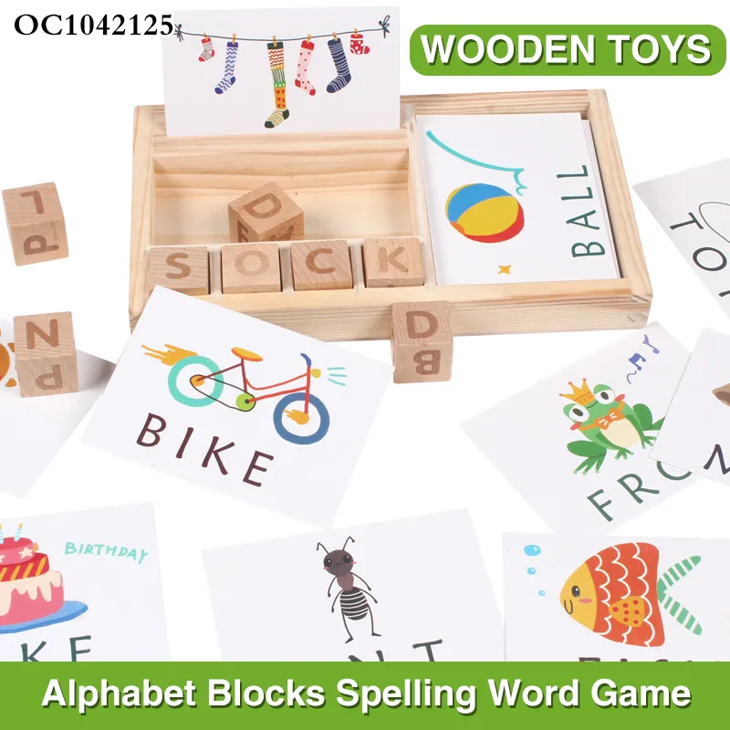 Early Learning Exercise Shapes Matching and Wooden Alphabet 3D Puzzle Jigsaw Puzzle Toys for Kids Early Educational with Cards
