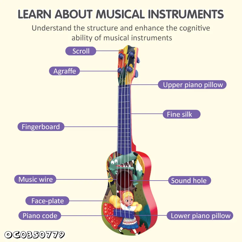 Wholesalers Cartoon Intellectual Children Interactive Musical Instruments Educational Ukulele Guitar Kids