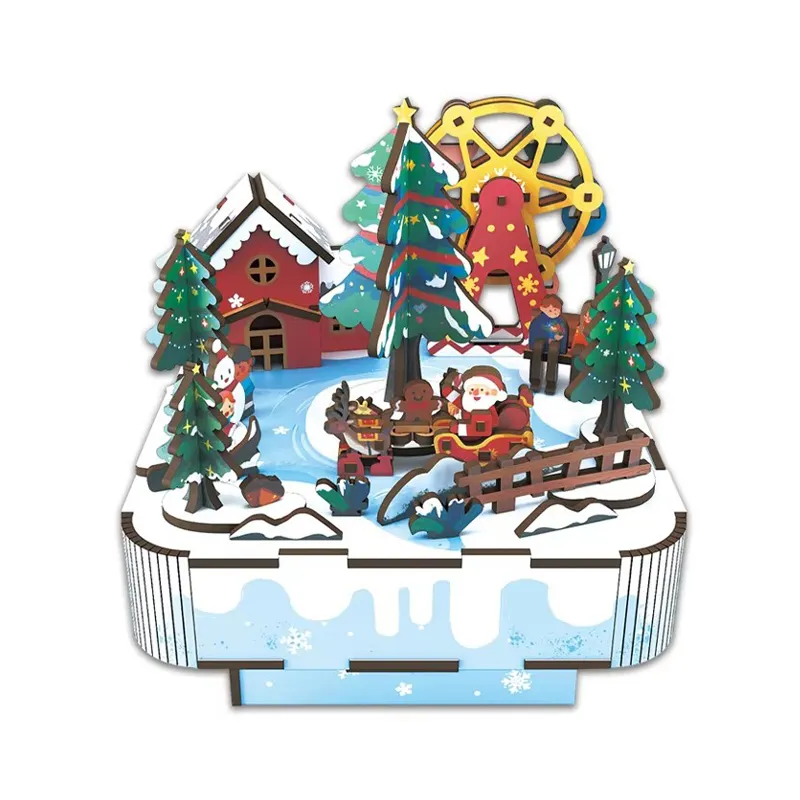 99PCS Educational Games DIY Toys Electronic Christmas Tree Musical Box 3D Wooden Jigsaw Puzzle Board Toy for Adults and Kids