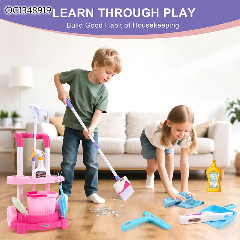 Wholesale Plastic Educational Pretend Plastic Children House Play Cleaning Gift Set for Kids