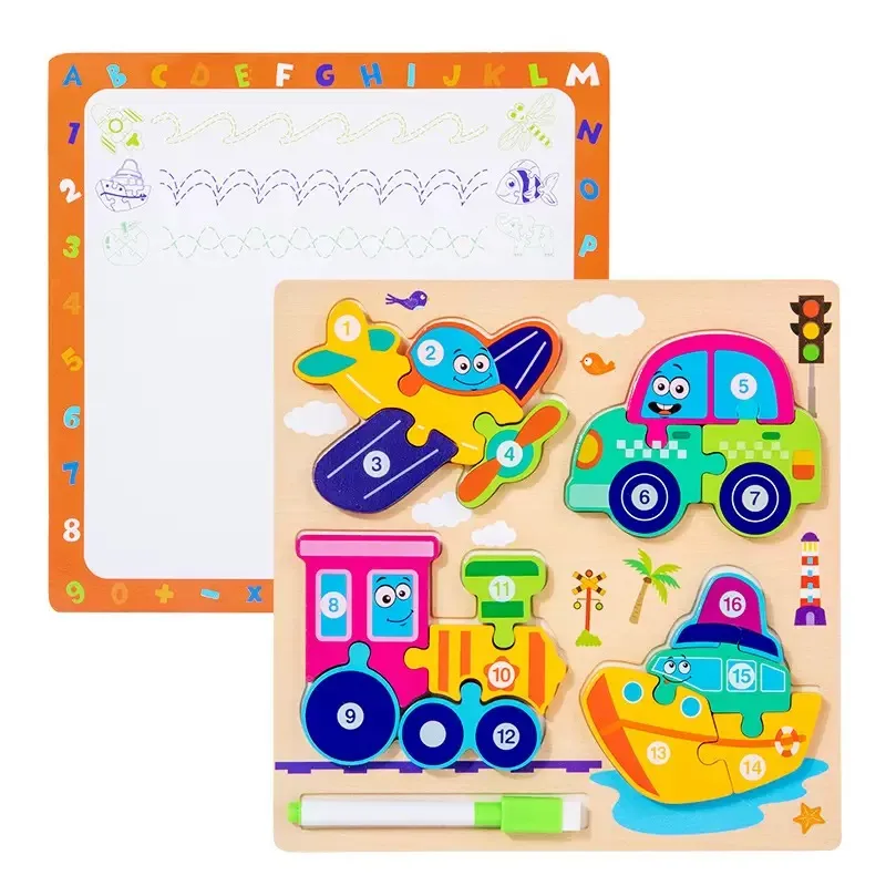 Early Learning Resources New Educational Toys Baby Drawing and Wooden Traffic Jigsaw Puzzle Frame Assembled Games Toy for Kids