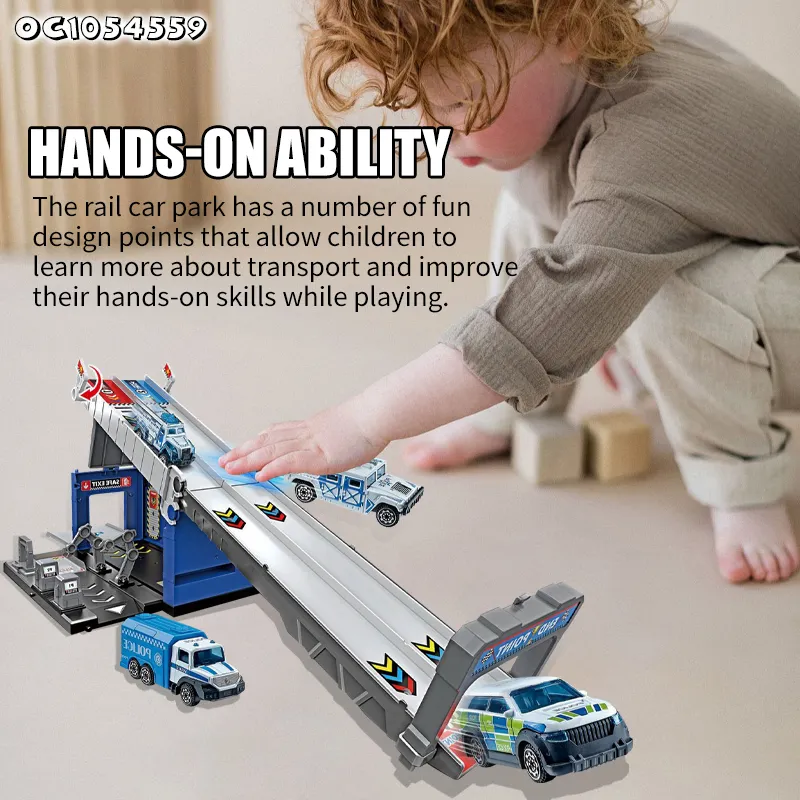 Cartoon City Track Parking Lot Toy Alloy Pull Back Car Role Play House Plastic Railway Racing Car Toys