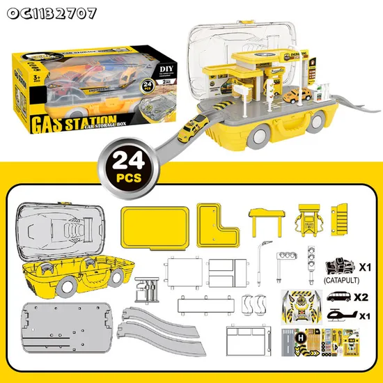 Catapult Racing Car Track DIY Adventure Toy Simulation Gas Pump Kids Pretend Play Game Mini Plastic Electric Gas Station Toy