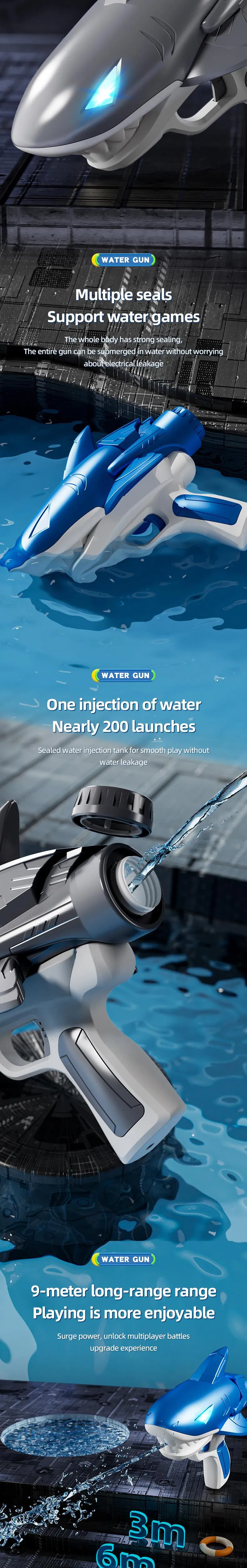 Shark 400ml Wholesale Factory Set New Arrival Plastic Automatic Electric Water Gun Toy with LED Summer