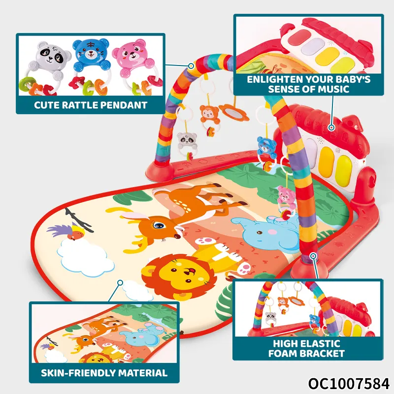 Musical Piano Pedal Baby Activity Sensory Play Mat Creative Flooring Crawling Mat with Hanging Rattle Toys