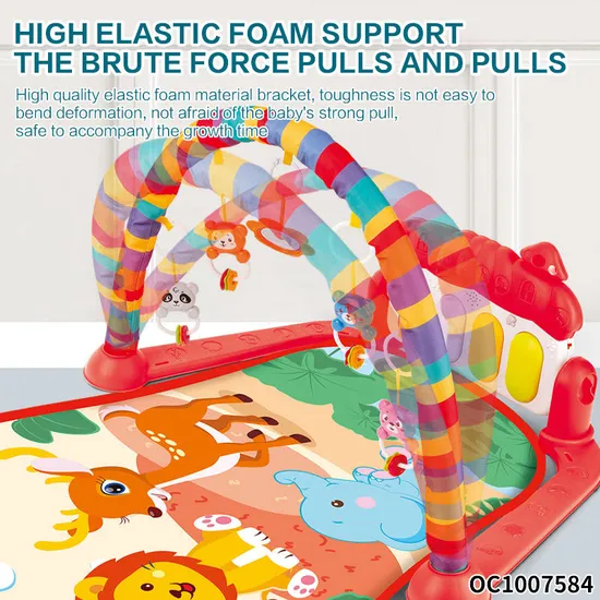 Musical Piano Pedal Baby Activity Sensory Play Mat Creative Flooring Crawling Mat with Hanging Rattle Toys