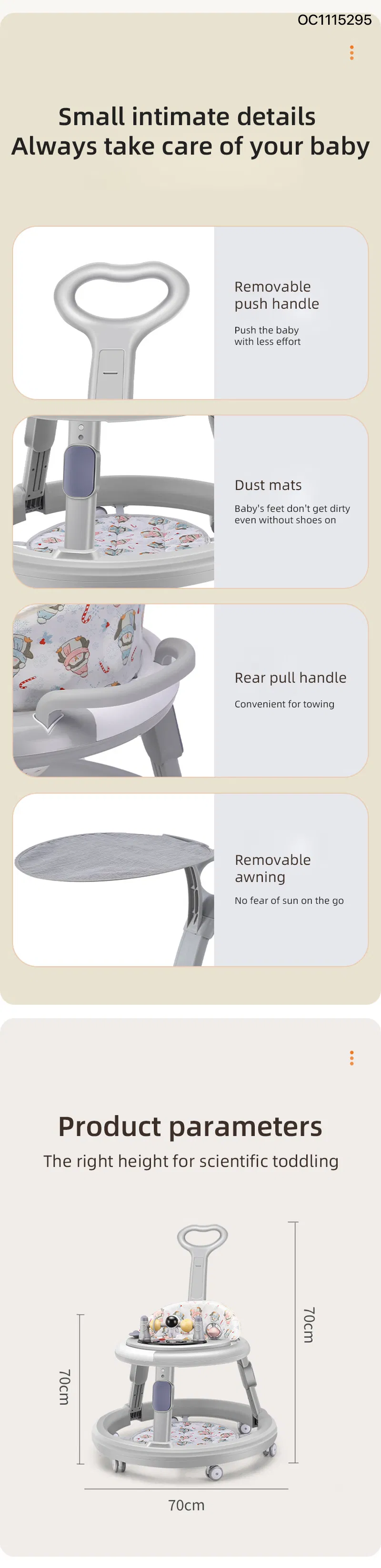 Height Adjustable Round Latest Design Small Size Safety Lovely Baby Chairs Baby Walker with Wheels for Infant Learning Walk