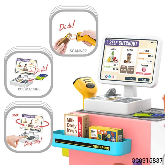 New Pretend Play Shopping Set Toys Mini Super Market Electronic Cash Register Station Game Plastic Food Supermarket Toy for Kids