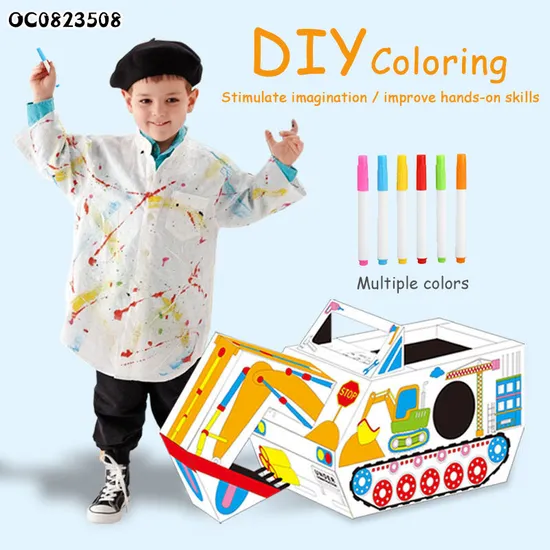 DIY Kid Crafts Art Color Your Own Doodle 3D Puzzle Cardboard Toys Paper Excavator
