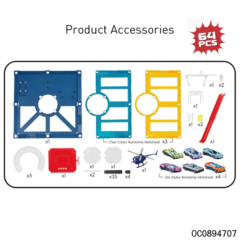 4 Layers Kids Road Track Construction Rail Parking Lot Toys with 4PCS Sliding Alloy Cars Plane