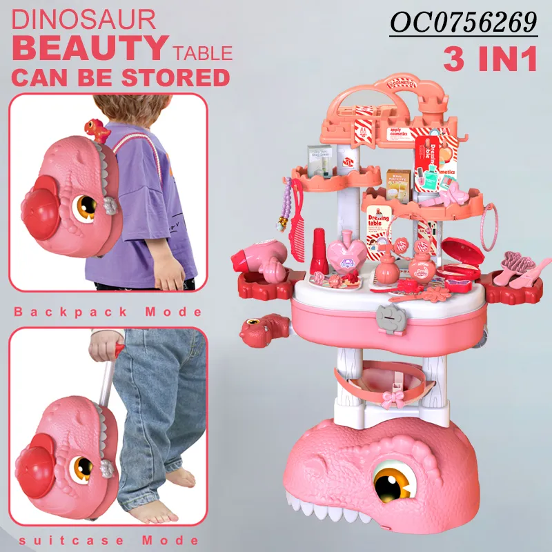 Dinosaur Table Pretty Beauty Salon Dresser Makeup Bag Set Toy for Girls
