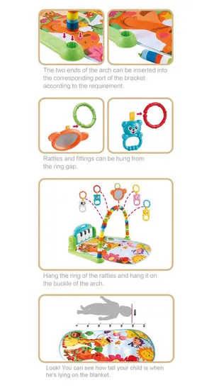 Hot Selling Newborn Pedal Musical Piano Creative Training Play Gym Soft Safe Mat with Light Music and Hanging Toys