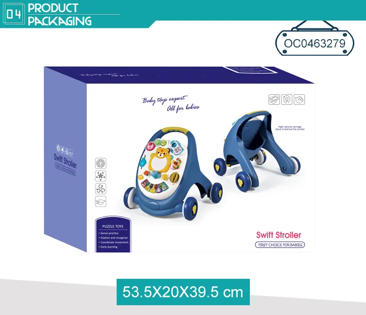 4 Wheels Toddler Learning Walker Baby Walking Assistant with Piano Rattle
