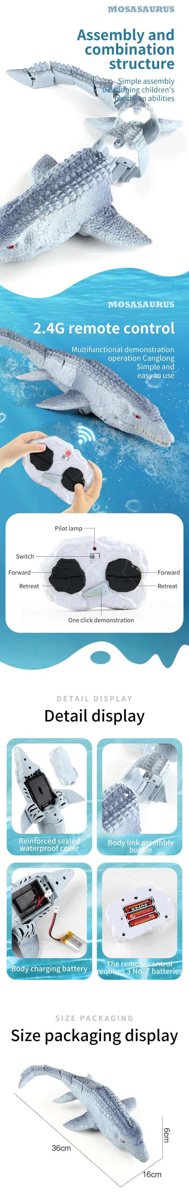 Easy Self Assembly Model Waterproof Remote Control Dinosaur Gray Customized Swimming Pool Plastic Toy Sea Animals for Kids Boys