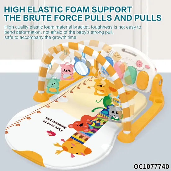 Hot Selling Cartoon Flooring Carpet Activity Musical Gym Play Mat with Pedal Piano Hanging Animal Rattles