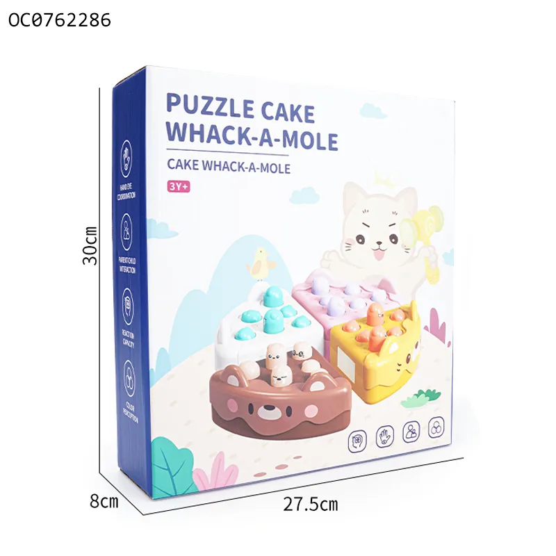 4 in 1 B/O Electric Lovely Cake Whack a Mole Game with Hammers for Toddlers