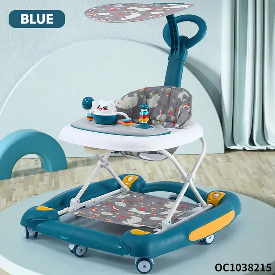 Anti Rollover Sit to Stand Walking Learning High Quality Foldable Multifunction New Baby Walker Round Car with Wheel Music Liqht