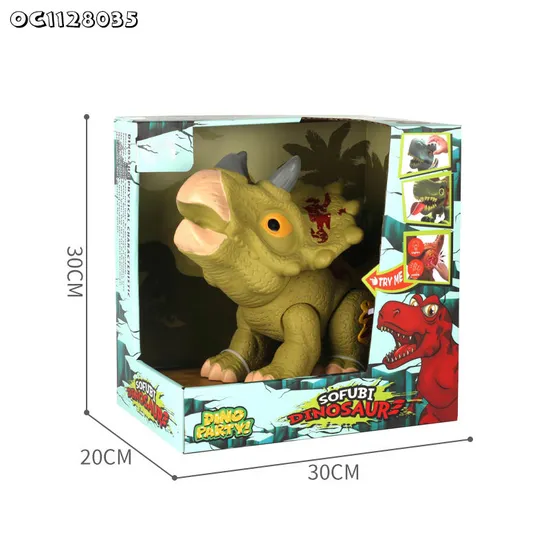 Children Triceratops Electric Toy Dinosaur Model Moving and Can Walk Battery Operated with Night Light and Sound for Kids