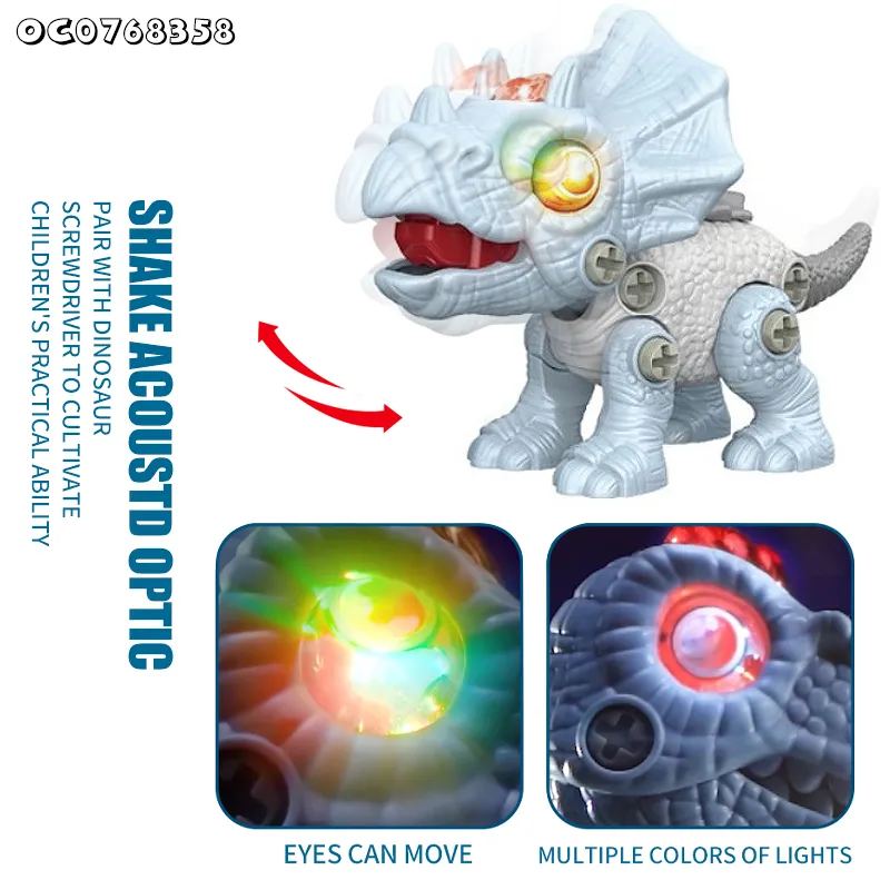 Preschool Educational Games Walking Dinosaur Triceratops Self Assembly Take Apart Flashing LED Dinosaur Toys with Lights Sound