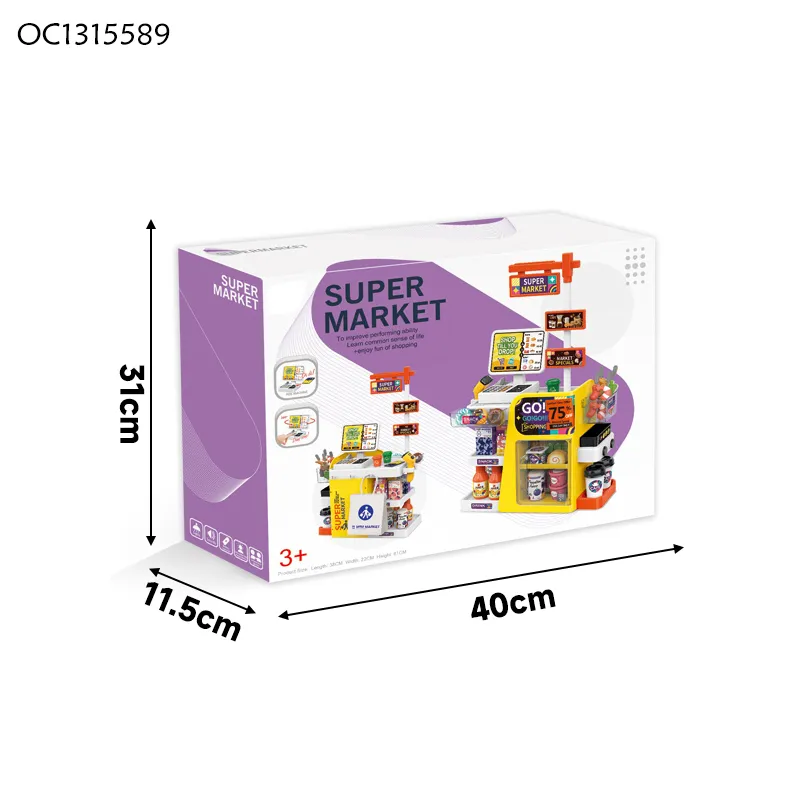 Kids Montessori Role Play Shop Accessories Toys for 4 Years Girl Kitchen Supermarket Cashier Checkout Counter Set Big with Food