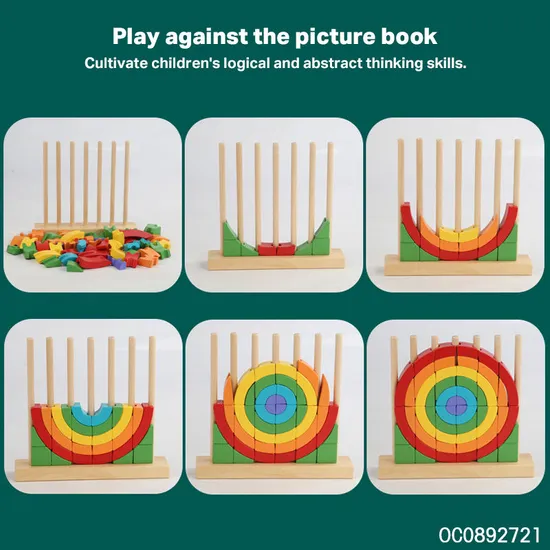 Toys Wooden 3D Puzzle Montessori Rainbow Stacking Blocks Tower Game Toys Children