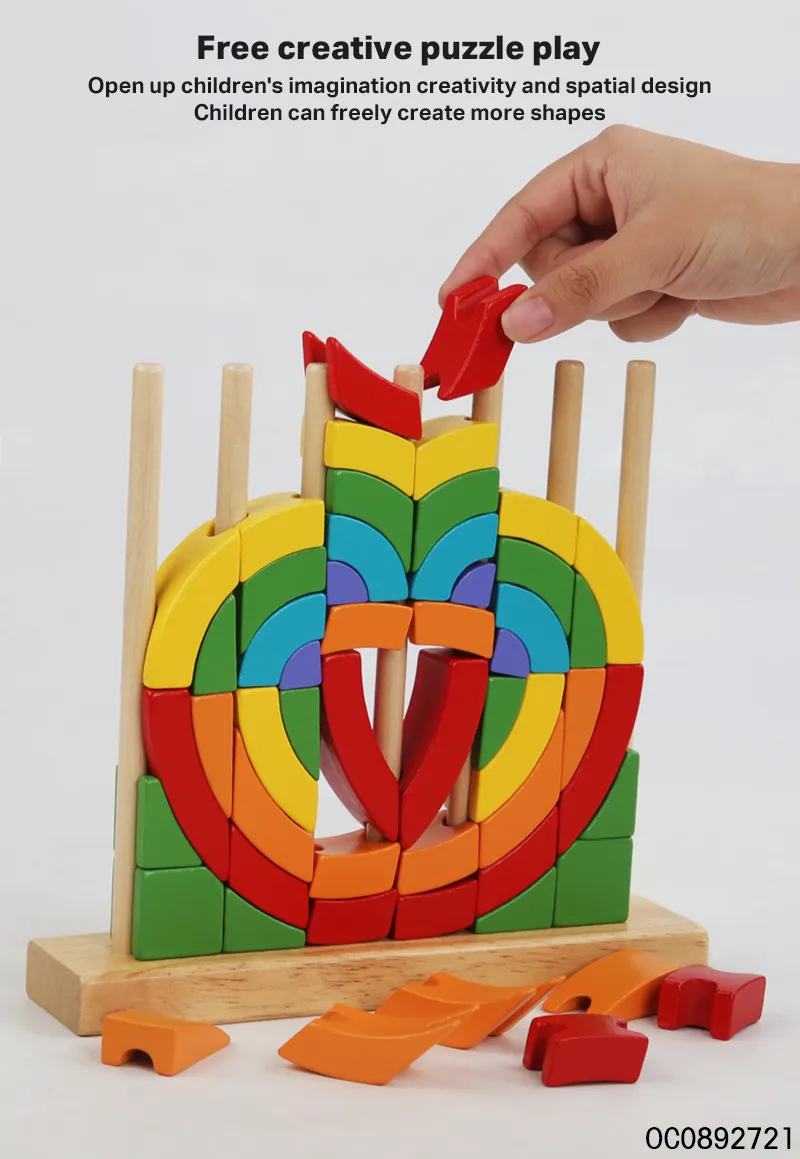 Toys Wooden 3D Puzzle Montessori Rainbow Stacking Blocks Tower Game Toys Children
