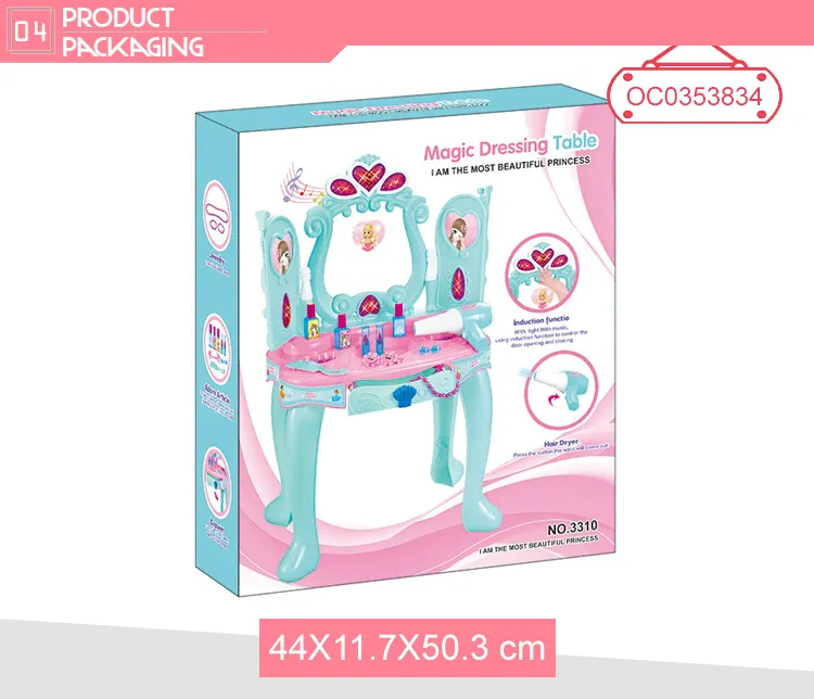 Musical Toy Little Baby Girl Makeup Table with Induction Opening Door Mirror