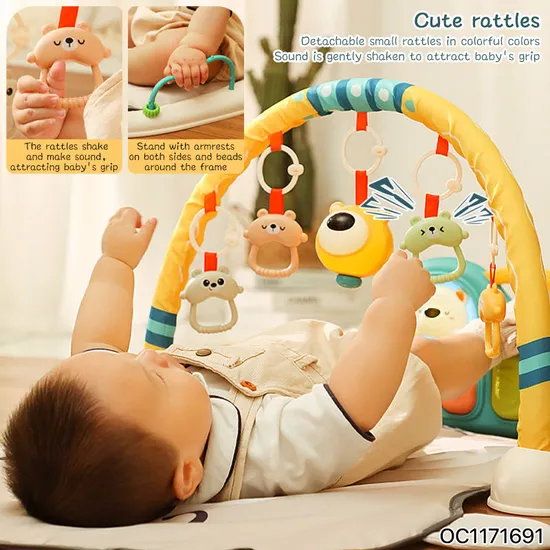 Keyboard Piano Pedal Baby Activity Sensory Play Mat Creative Flooring Crawling Mat with Hanging Rattle Toys
