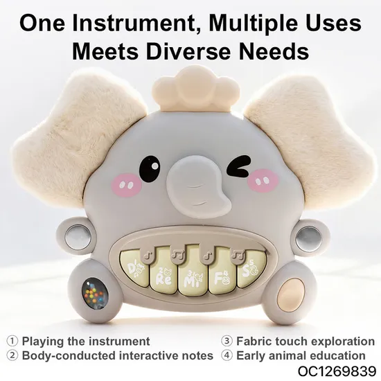 Trending Products 2026 New Arrival Baby Stuffed Animal Hanging Musical Sound Electronic Piano with Teether Soft Plush Rattle Toy