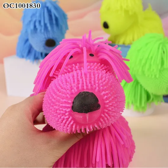 Light up Long Hair Dog Ball Kids Fun Stress Relief Squishy Squeeze Animal Toys Calming Fidget