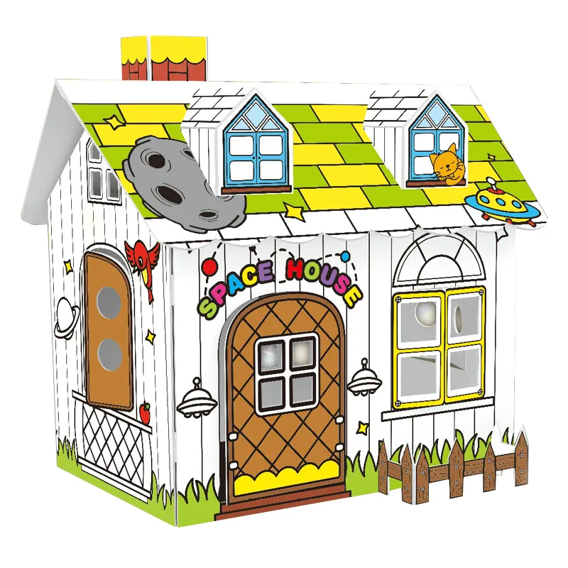 DIY Doodle Painting Cardboard 3D House Coloring Toys Kids Age 5+