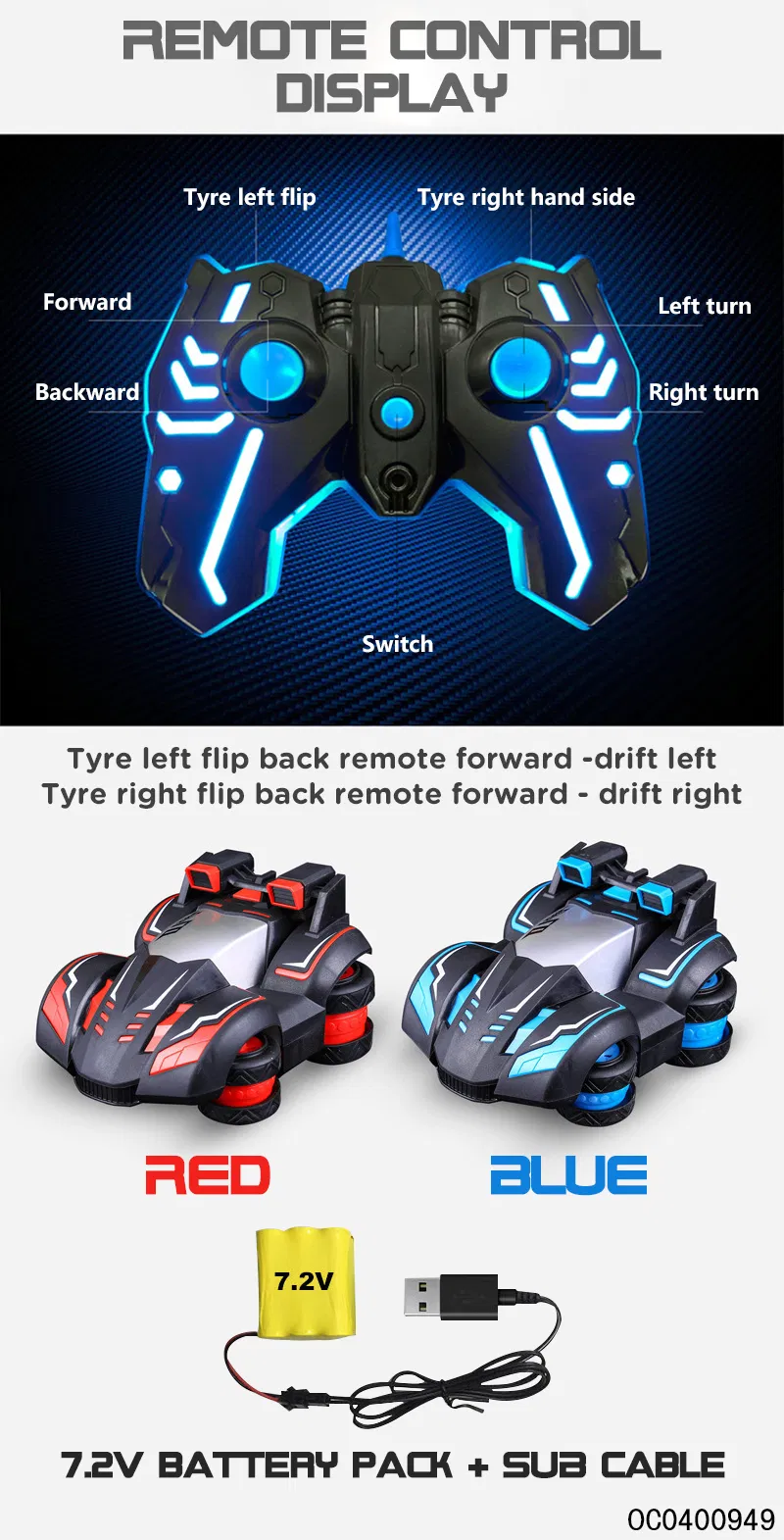 RC Drift Stunt 360 Spin Dancing Remote Control with Light Toys Car for Kids