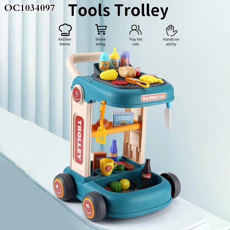 Wholesale Plastic Play Food Set Cart Children's Pretend BBQ Cooking Kitchen Toy