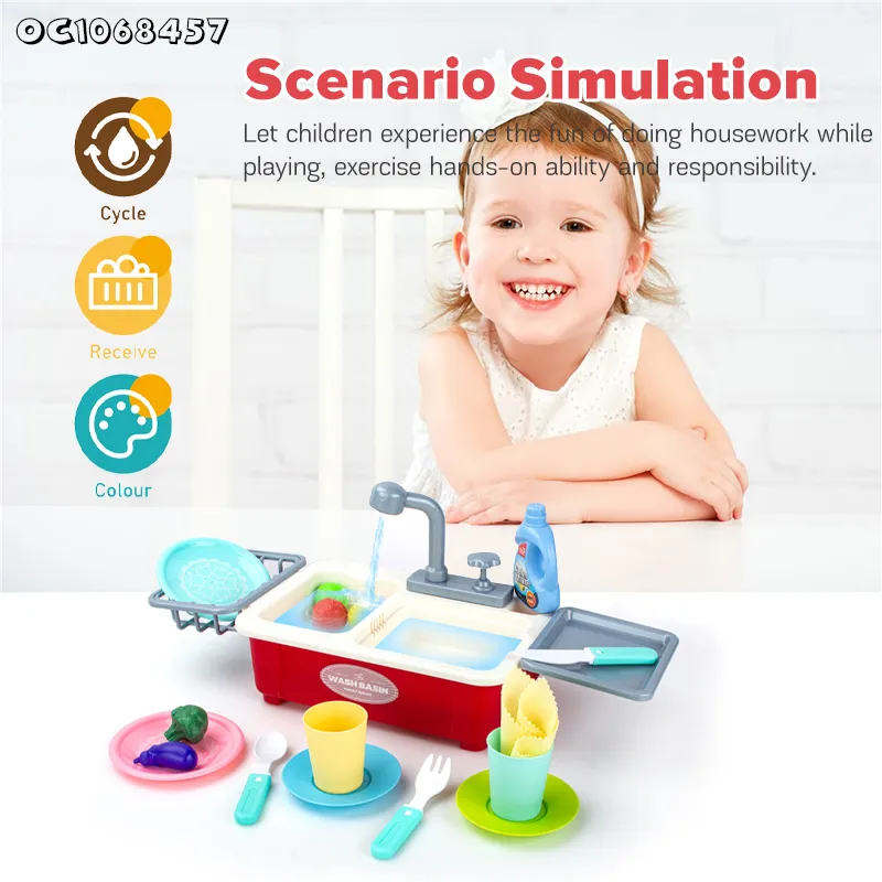 Wholesale Children Plastic Dish Washing Sink Set Spray Pretend Play Vegetable Fruit Food Kitchen Toy
