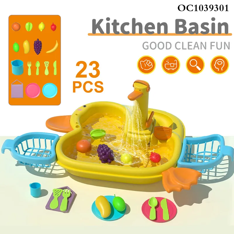 Wholesale Cutting Fruit and Vegetables Baby Pretend Play Toy Wash Set Spray Children's Plastic Kitchen Toy with Plates