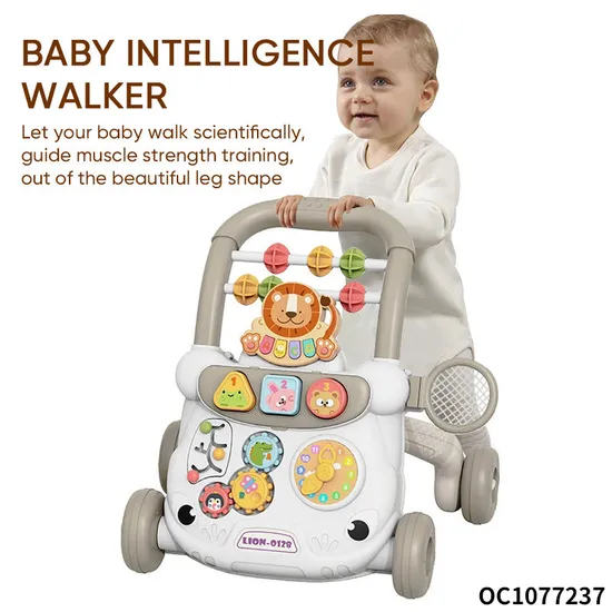 Wholesale Designed Plastic Musical Cartoon Montessori Toy High Quality Educational Standing Baby Walkers with Wheels