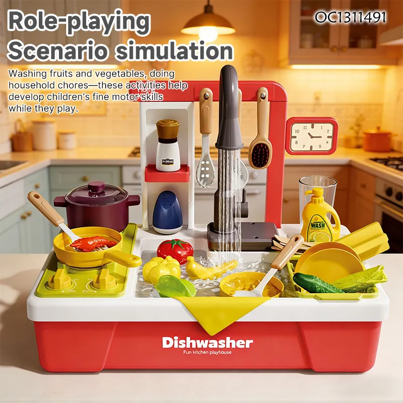 Wholesale Sounds Light Spray Sink Function Children Pretend Role Play Cooking Educational Kitchen Toy for Girl