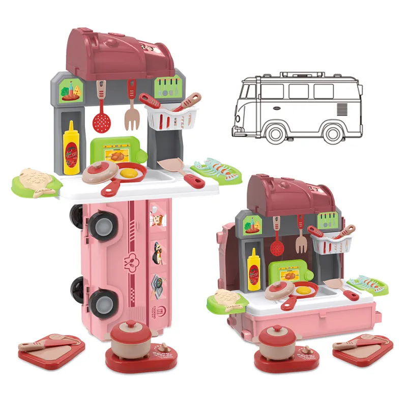 Wholesale Children's Plastic Pretend Role-Play Pink Kitchen Food Toys for Kids