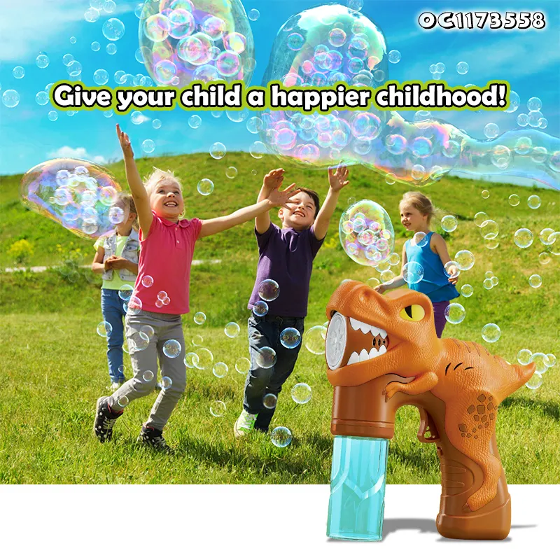 New Arrival Light up Electric Dinosaur Shaped Bubbles Gun Toys for Outdoor Children Play Game New Model Dinosaur Bubble Gun