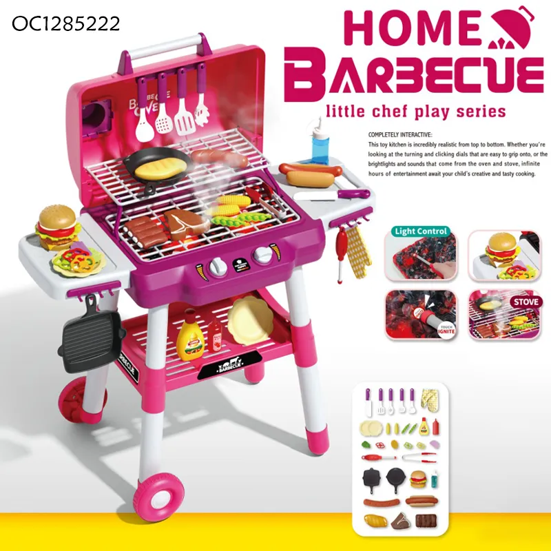 Wholesale Kitchen Simulation Interactive Role Play Electric BBQ Plastic Children House Toy Play Gift Sets for Kids