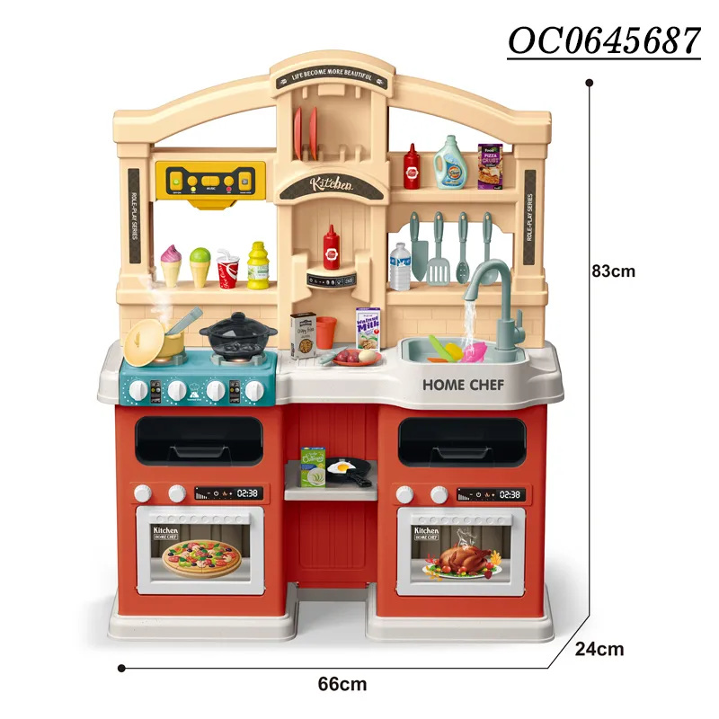 Kids Wholesale Big Pretend Plastic Children House Play Spray Kitchen Set for Girls with Music Light