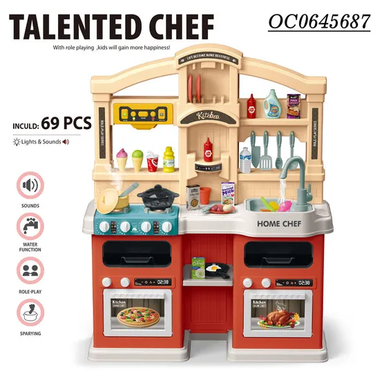 Kids Wholesale Big Pretend Plastic Children House Play Spray Kitchen Set for Girls with Music Light