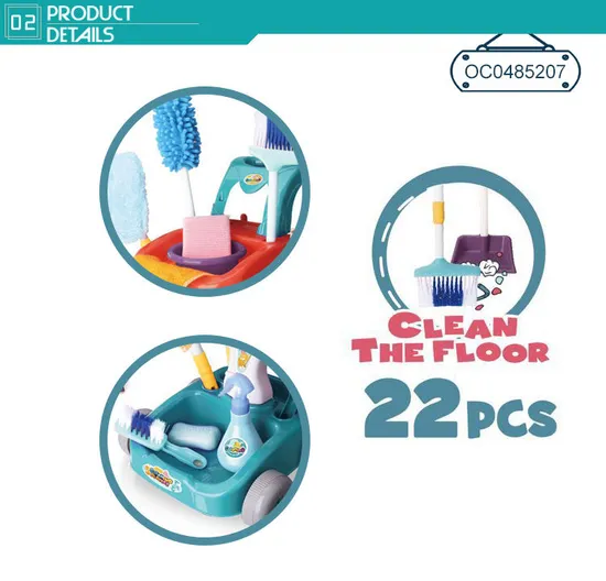Kids Cleaning Tool Plastic Toys Set for Child Pretend Play Sweeping Tool Set with Trolley